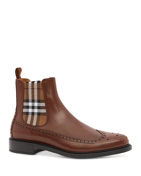 Burberry Men's Tanner Check Pull On Wingtip Chelsea Boots 